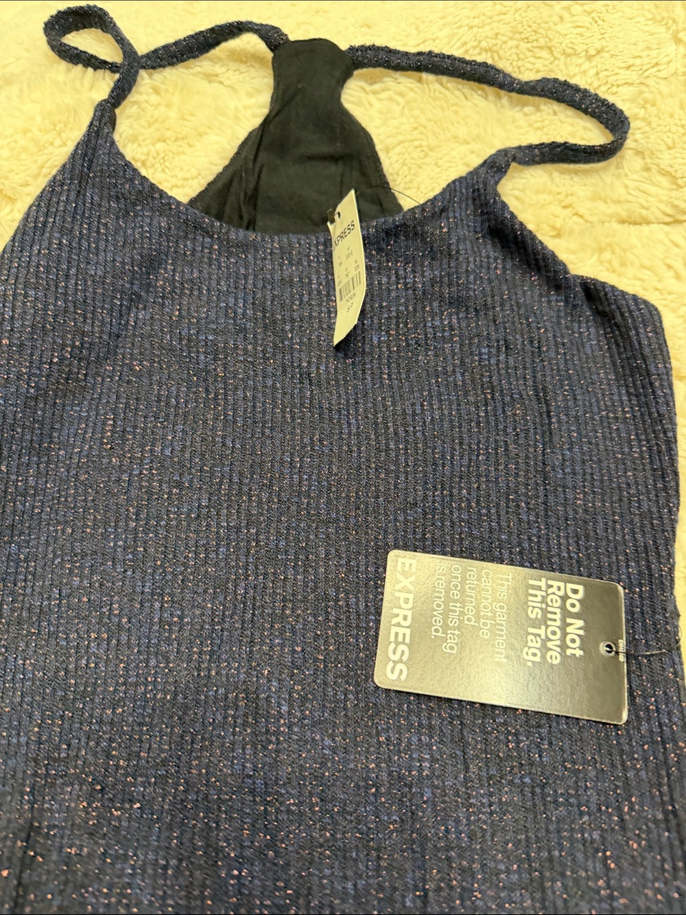 Express Navy Speckled metallic Ribbed Midi Dress fully lined